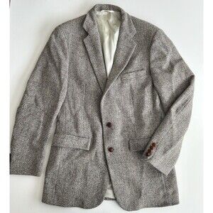 Vintage Harris Tweed Blazer 38-40R Hunting Horn Scottish Wool Leather Buttons